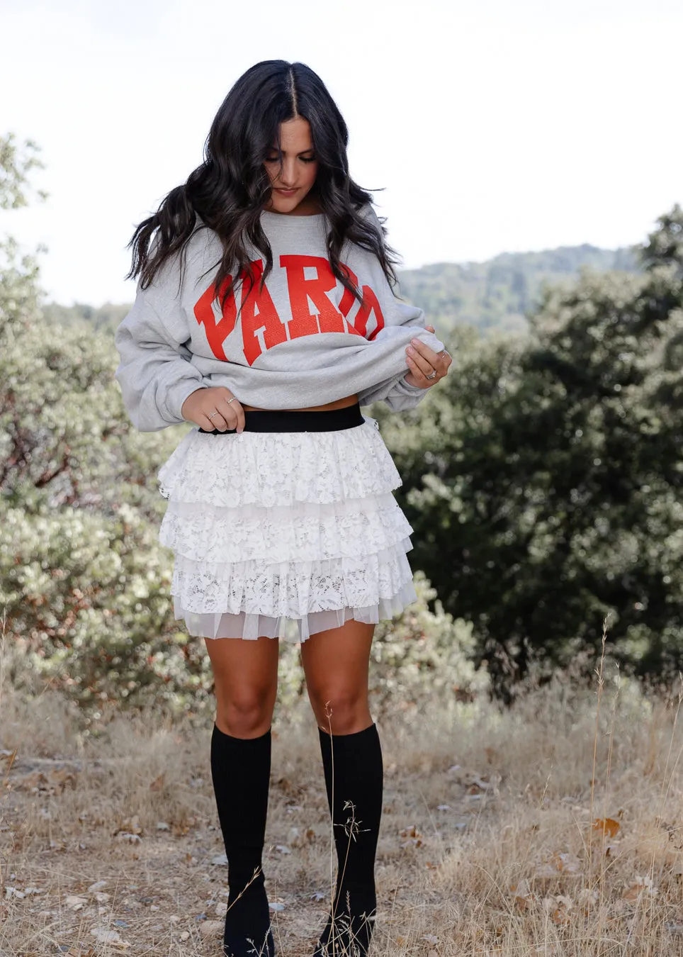 Italian Love Floral Lace Mini Skirt in White