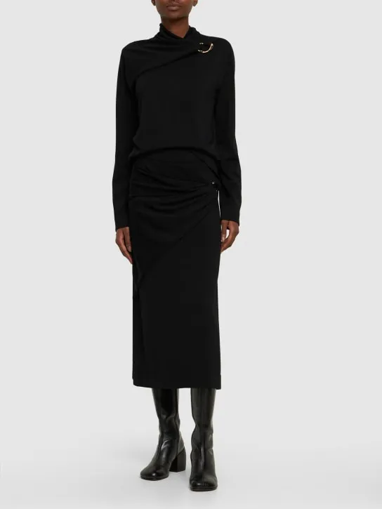 Jil Sander   Wool knit draped midi skirt w/ ring 