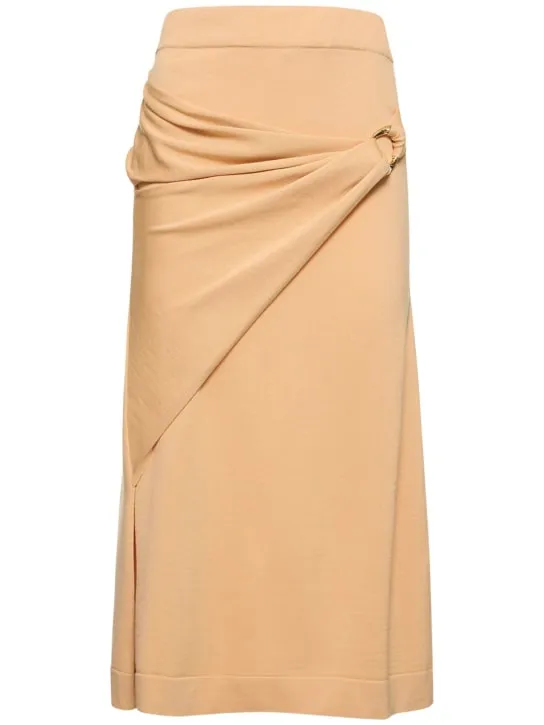 Jil Sander   Wool knit draped midi skirt w/ ring 