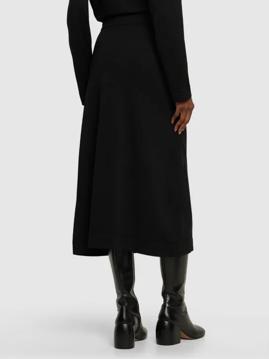 Jil Sander   Wool knit draped midi skirt w/ ring 