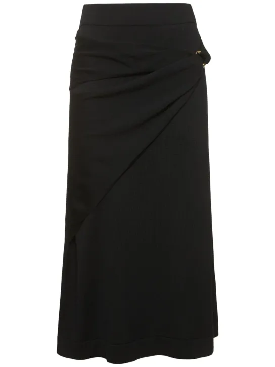 Jil Sander   Wool knit draped midi skirt w/ ring 