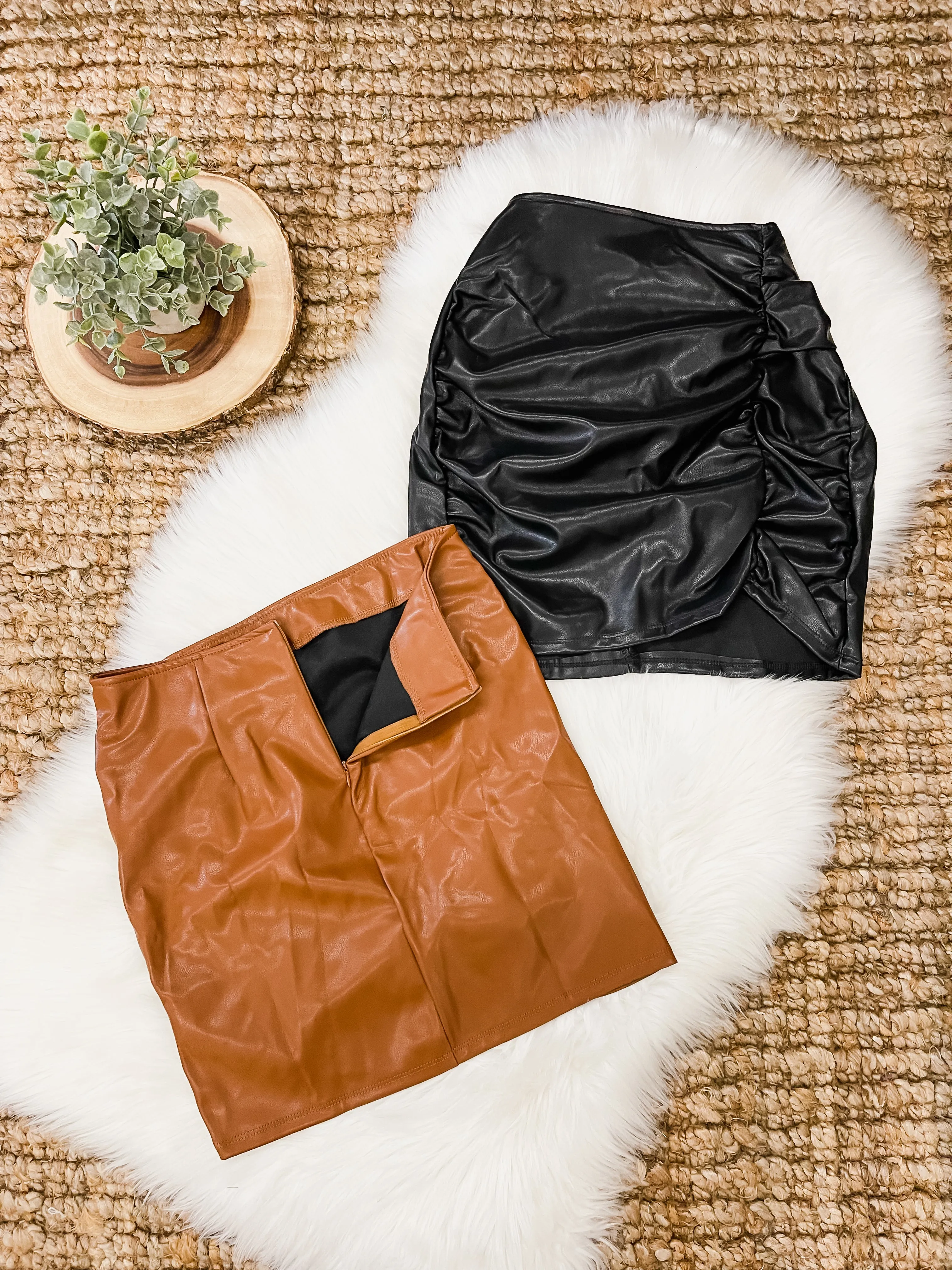 Leather Ruched Mini Skirt