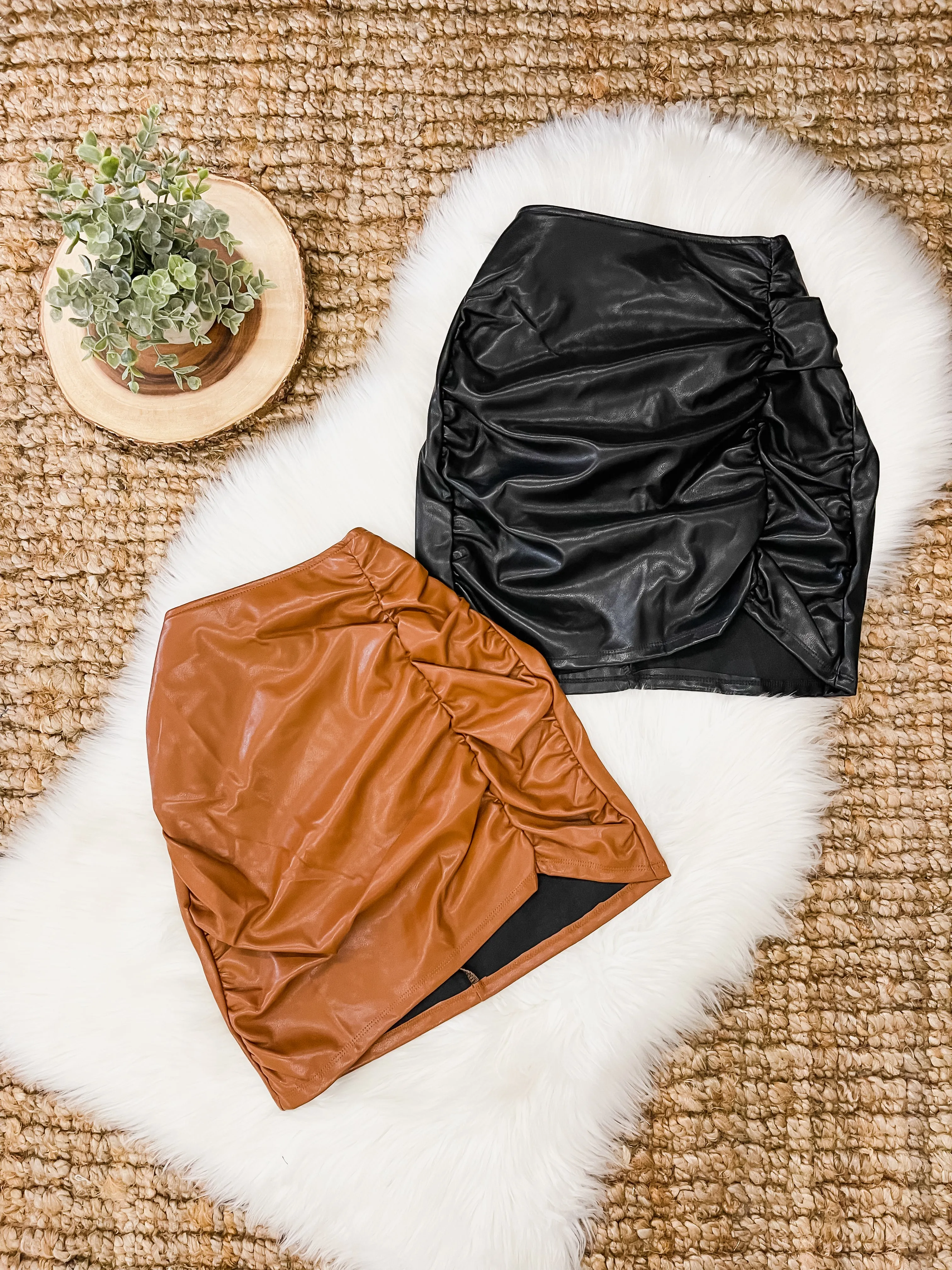 Leather Ruched Mini Skirt