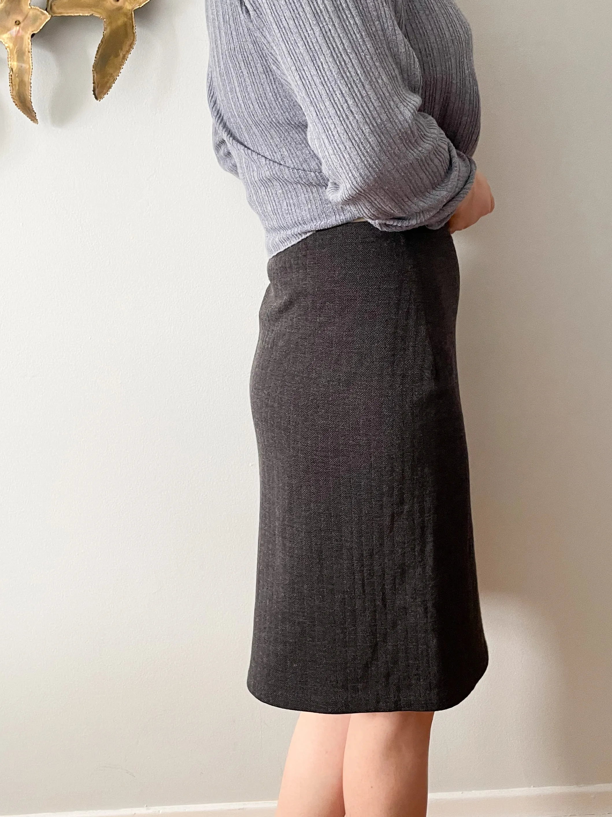 Lida Baday Grey Stripe Wool Pleat Skirt - Size 4