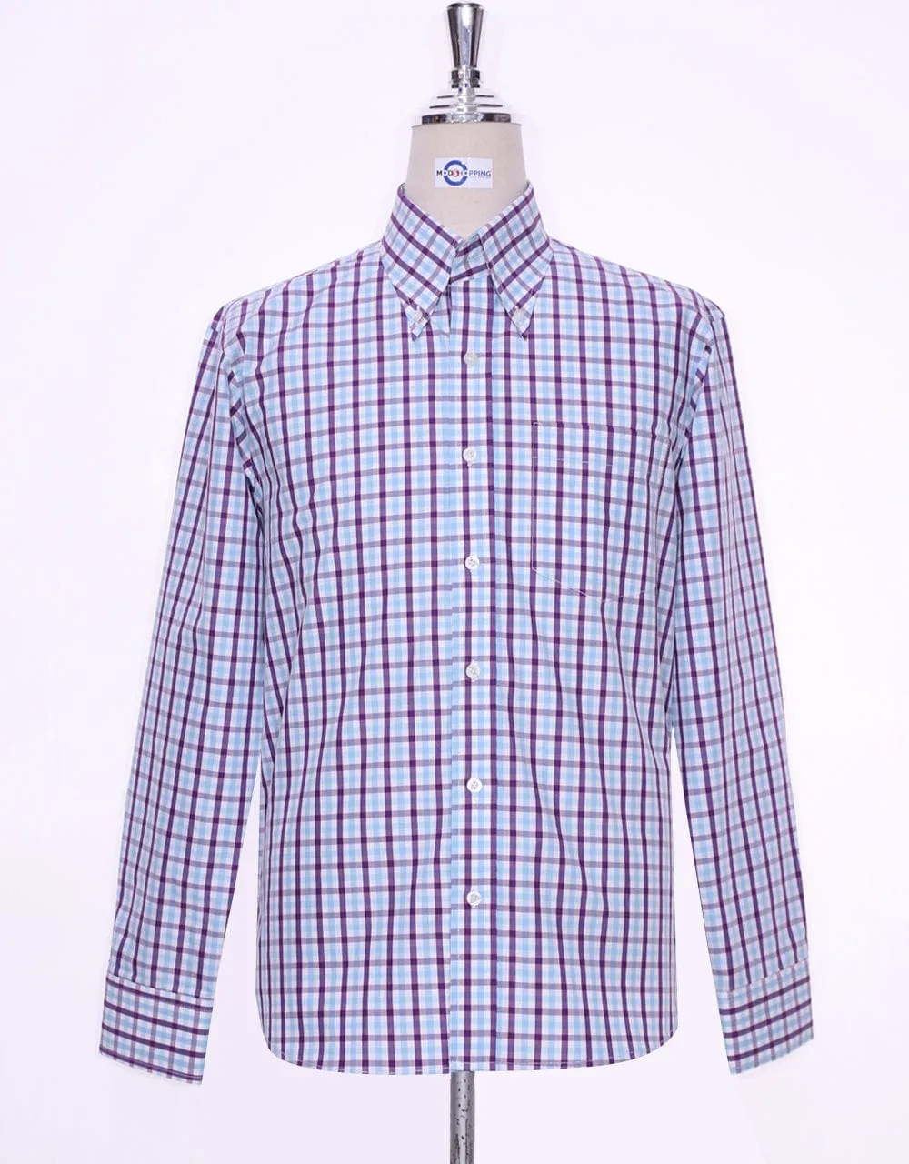 Light Sky And Purple Windowpane Check Shirt