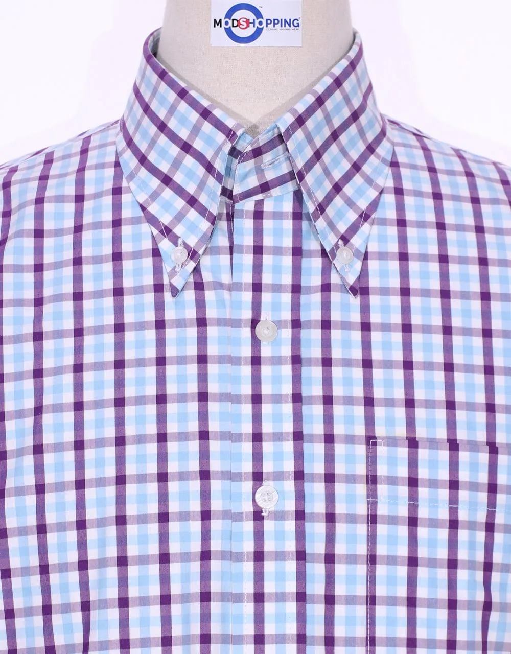 Light Sky And Purple Windowpane Check Shirt