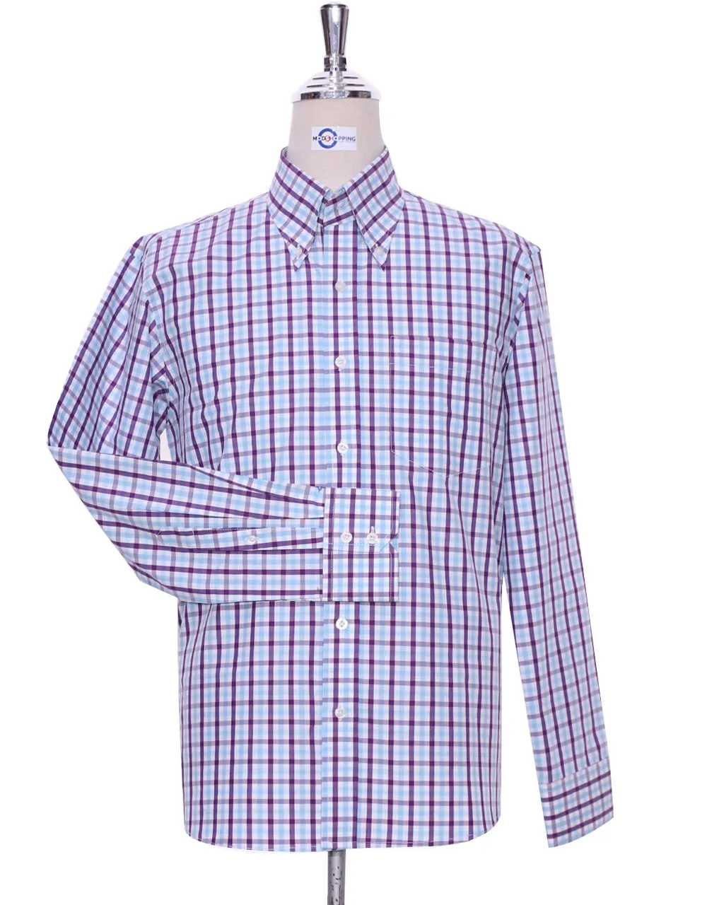 Light Sky And Purple Windowpane Check Shirt