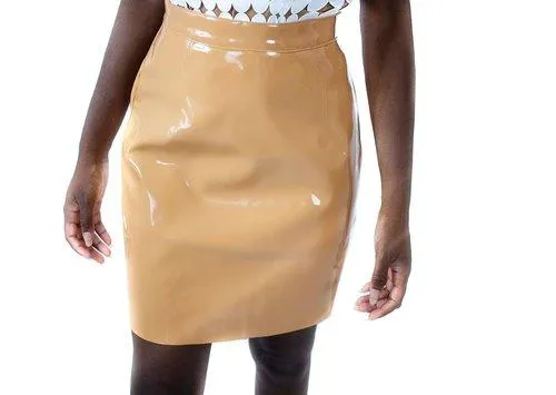 Limited edition pattern latter glossy pu leather nude short skirt  Bino