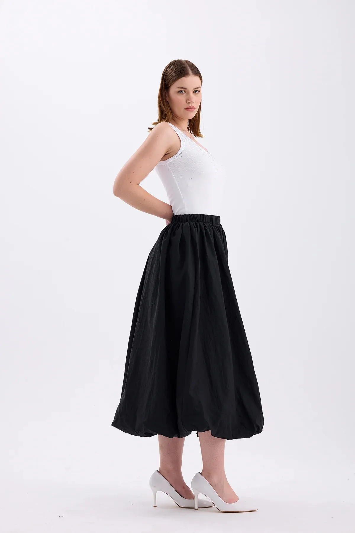 Long Balloon Skirt Black