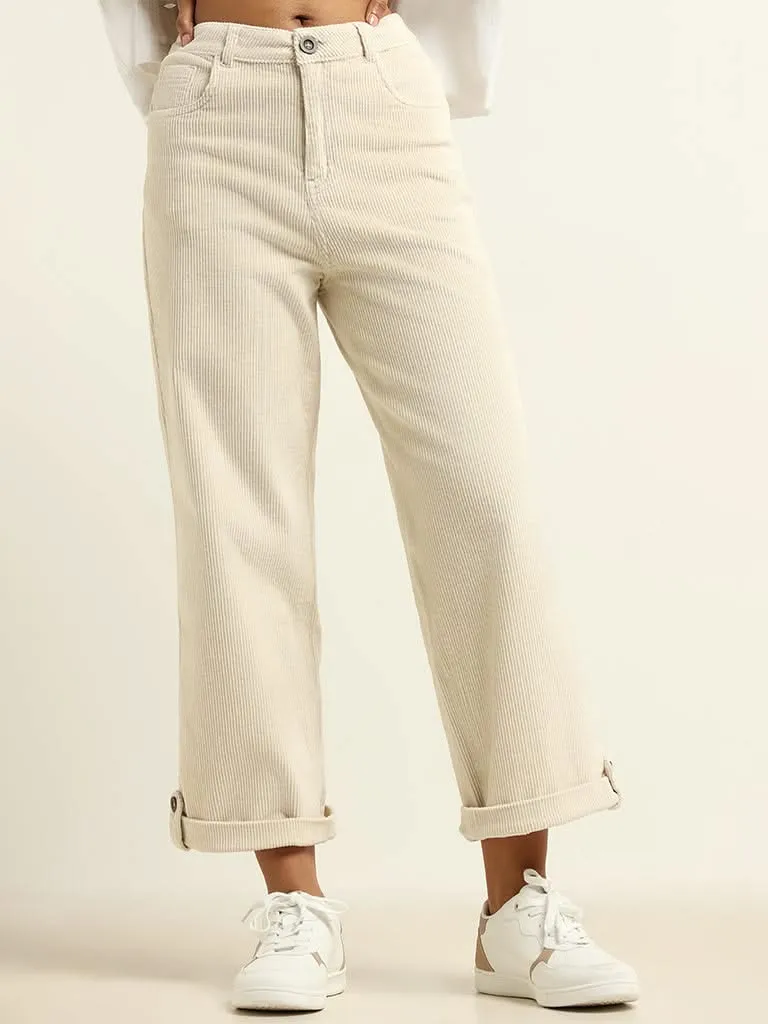 LOV Cream Corduroy Cotton Pants