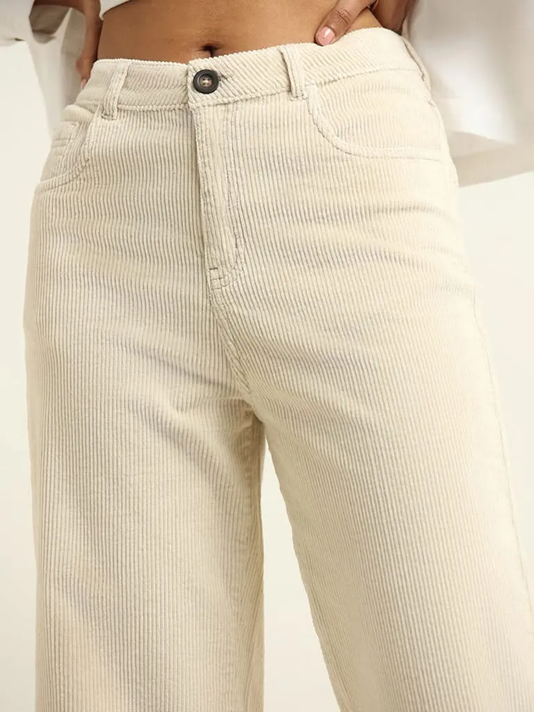 LOV Cream Corduroy Cotton Pants