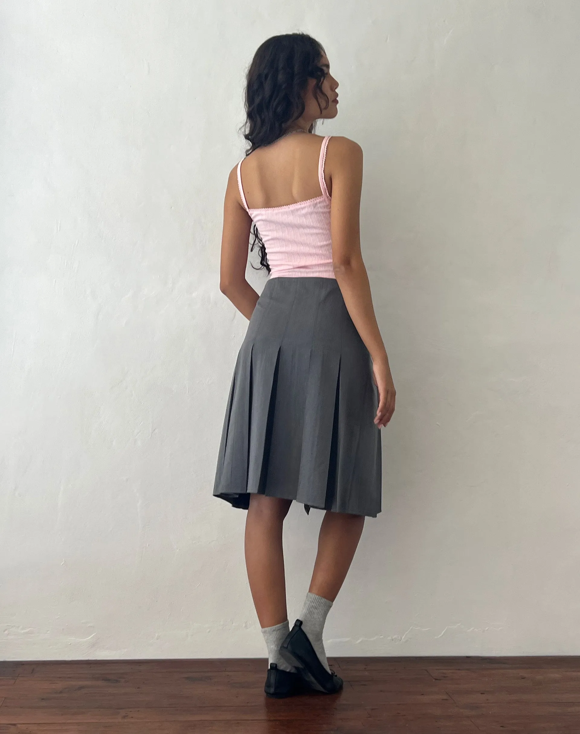 Madelyn Pleated Midi Skirt in Charcoal Tailoring