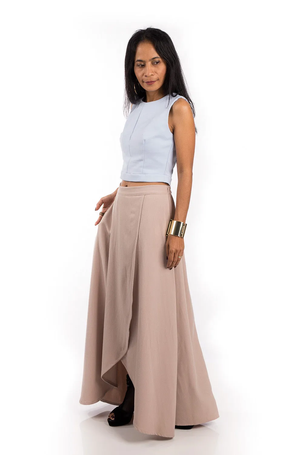 Maxi Skirt,  Split Skirt, Beige Skirt