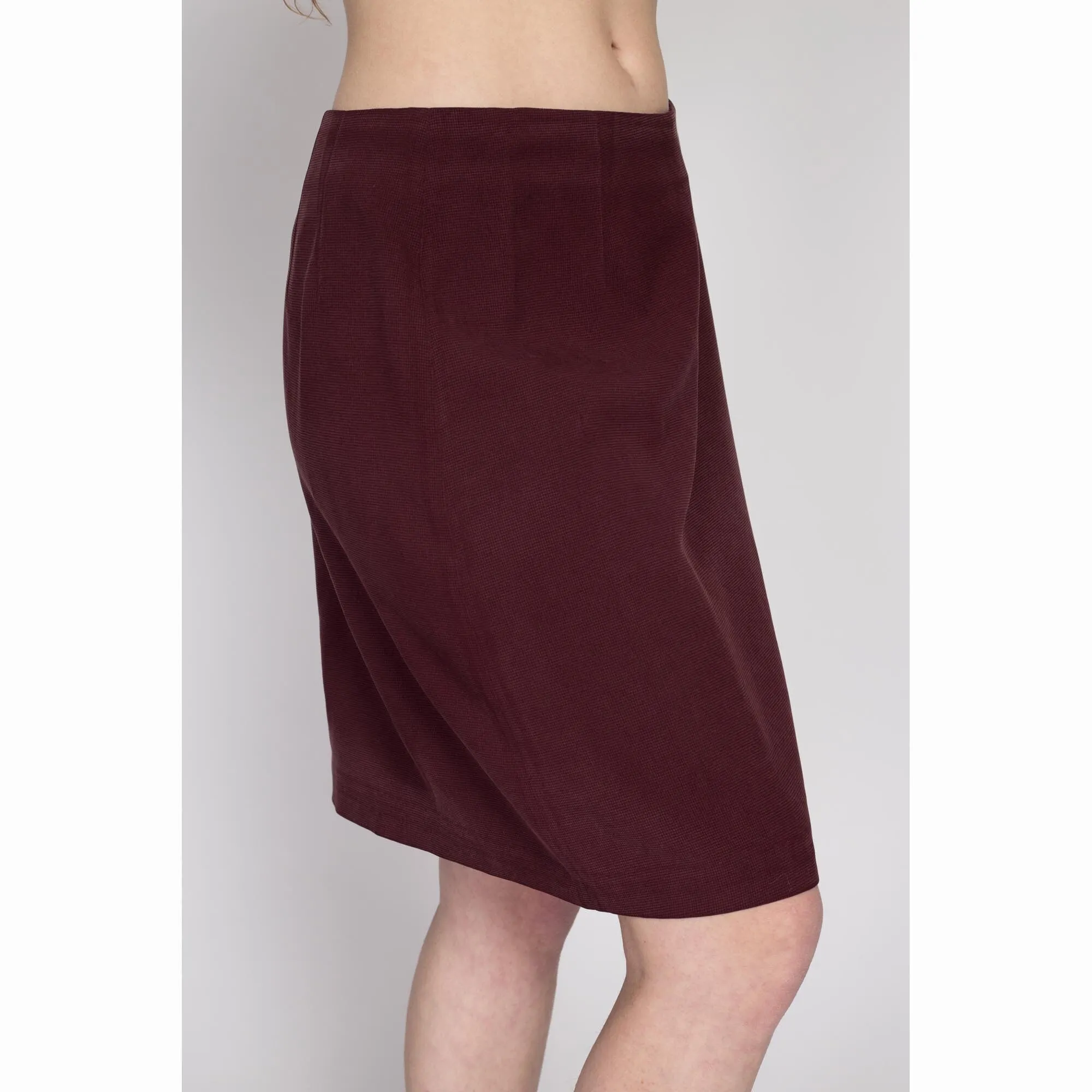 Med-Lrg 90s Maroon Silk Wrap Skirt 29.5"