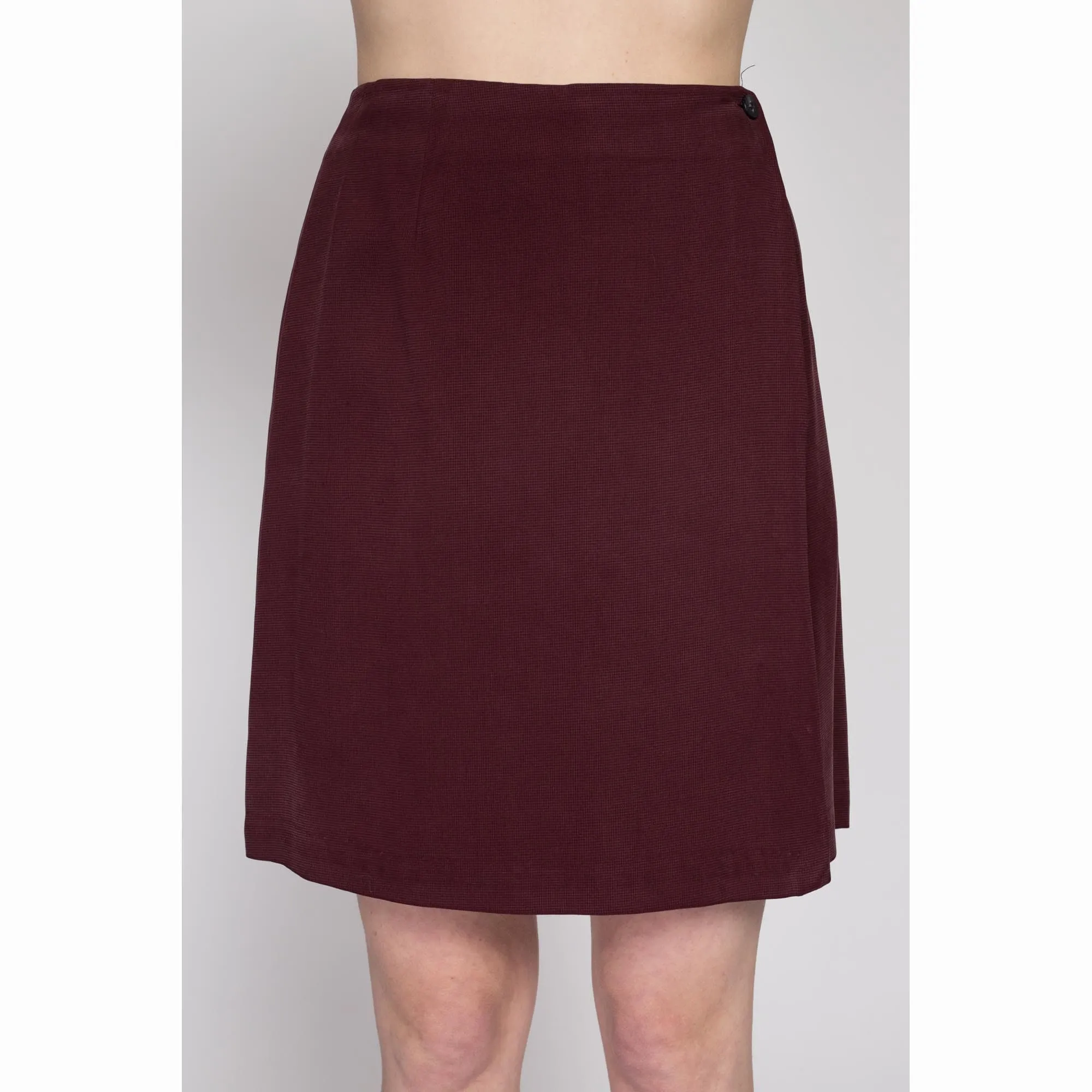 Med-Lrg 90s Maroon Silk Wrap Skirt 29.5"