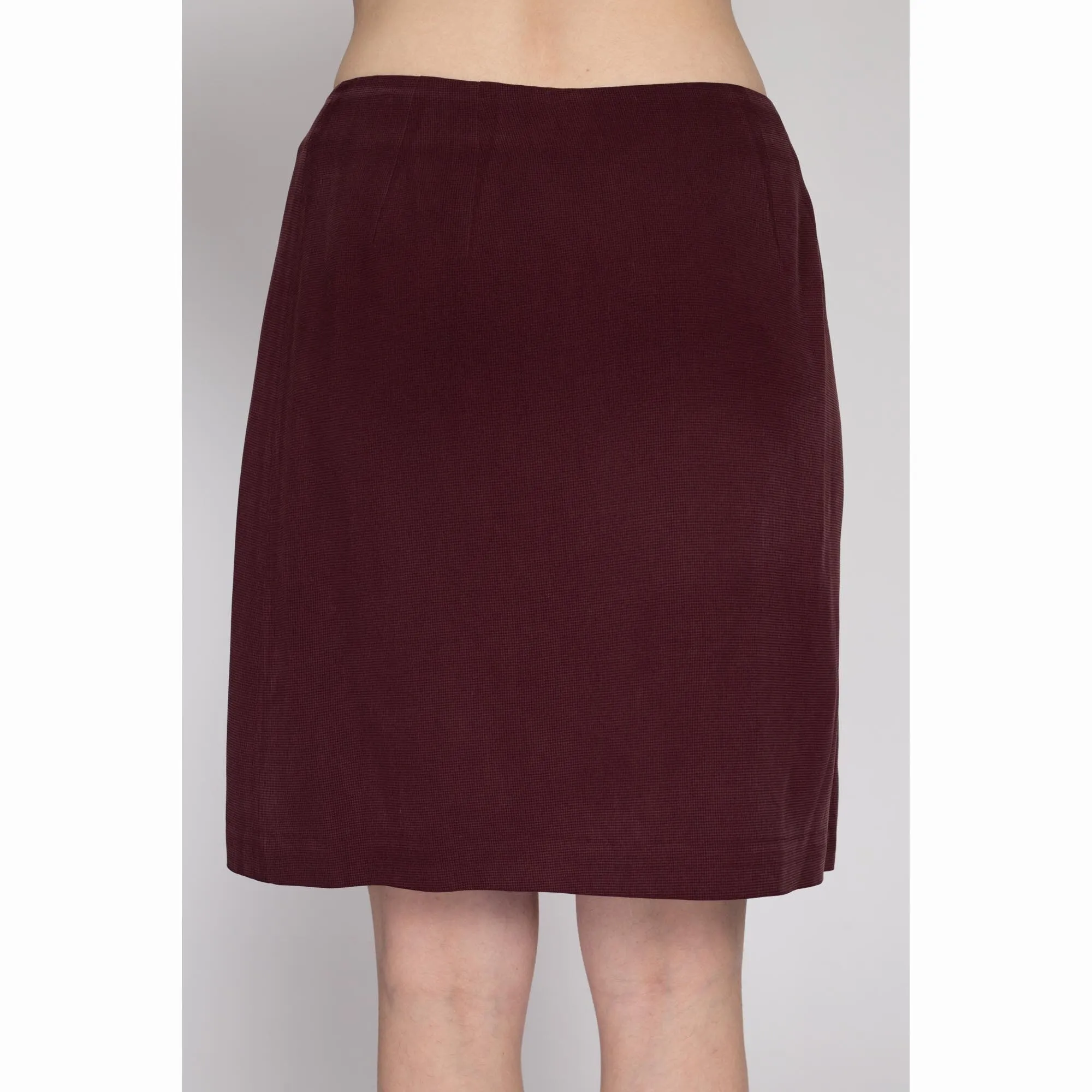 Med-Lrg 90s Maroon Silk Wrap Skirt 29.5"