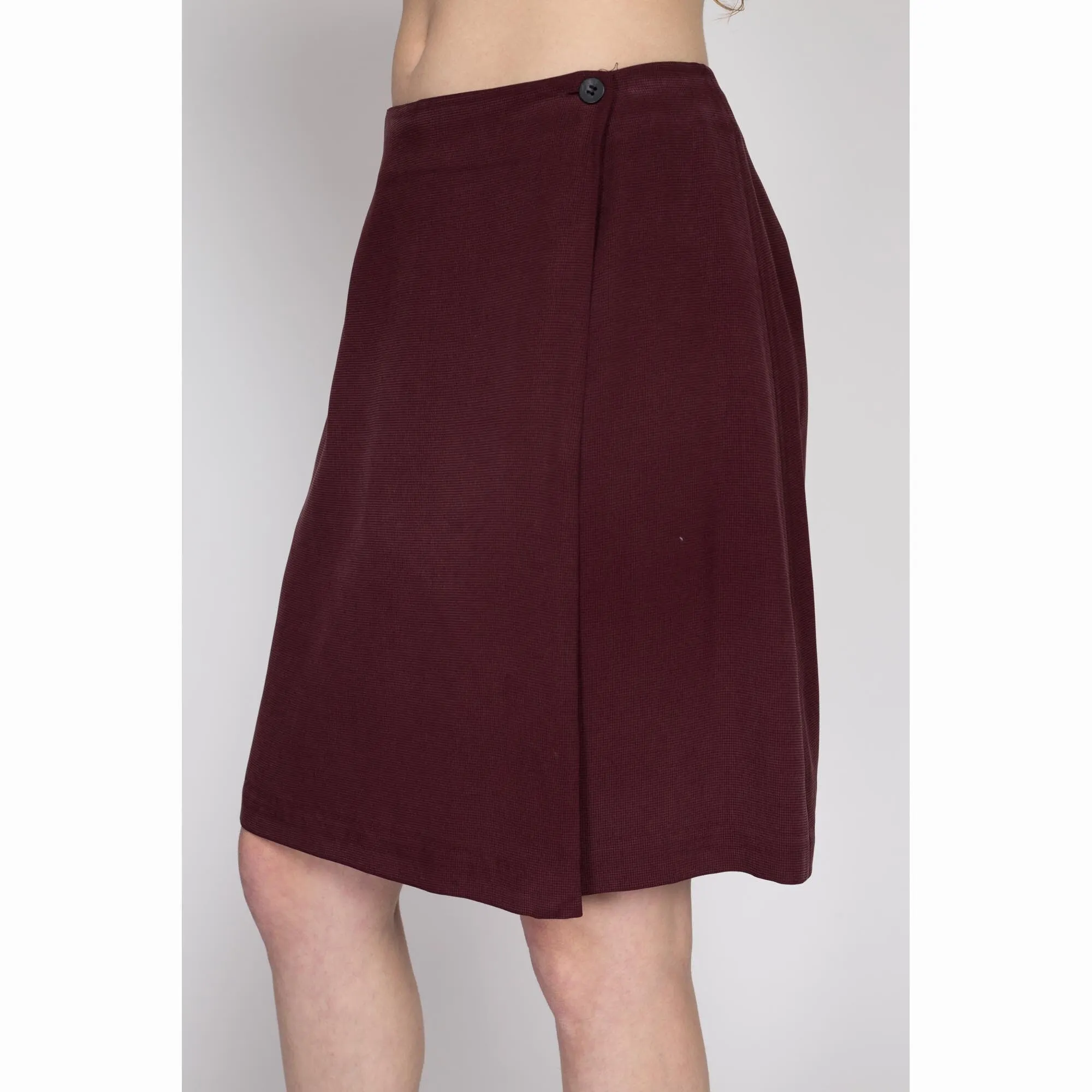 Med-Lrg 90s Maroon Silk Wrap Skirt 29.5"