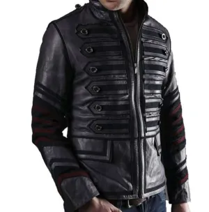 Men Black Military Leather Jacket Men Military Style Jacket, Leather Jacket