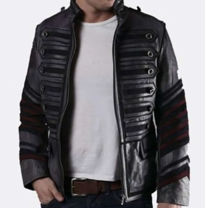 Men Black Military Leather Jacket Men Military Style Jacket, Leather Jacket