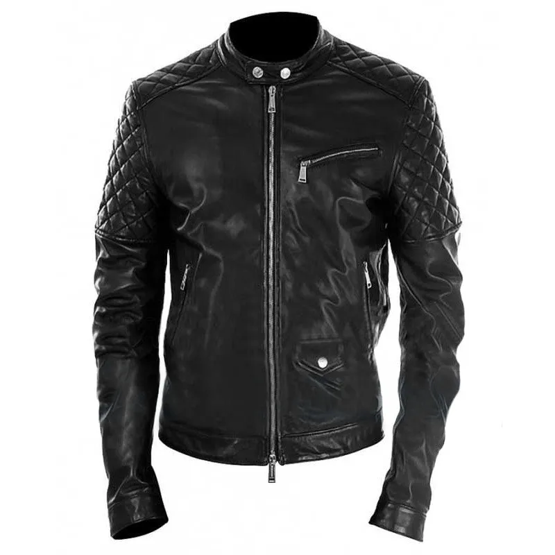 Men Black Motorcycle Leather Jacket