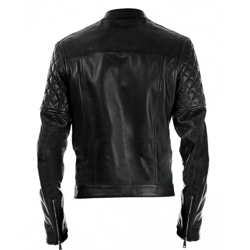 Men Black Motorcycle Leather Jacket