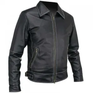 Men Vintage Black Stitch Leather Jacket, Men's Leather Jacket