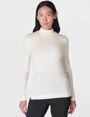 Merino Blend Turtle Neck Base Layer Top - Studio White