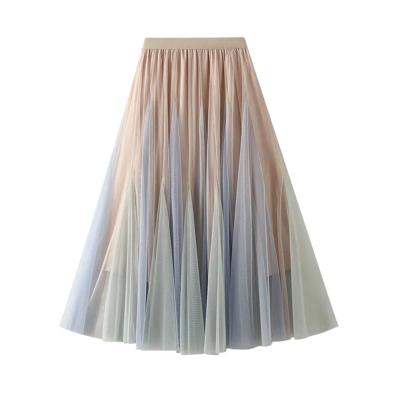 Mesh Tutu Skirt Women's Mid Length Gradient Skirt 761