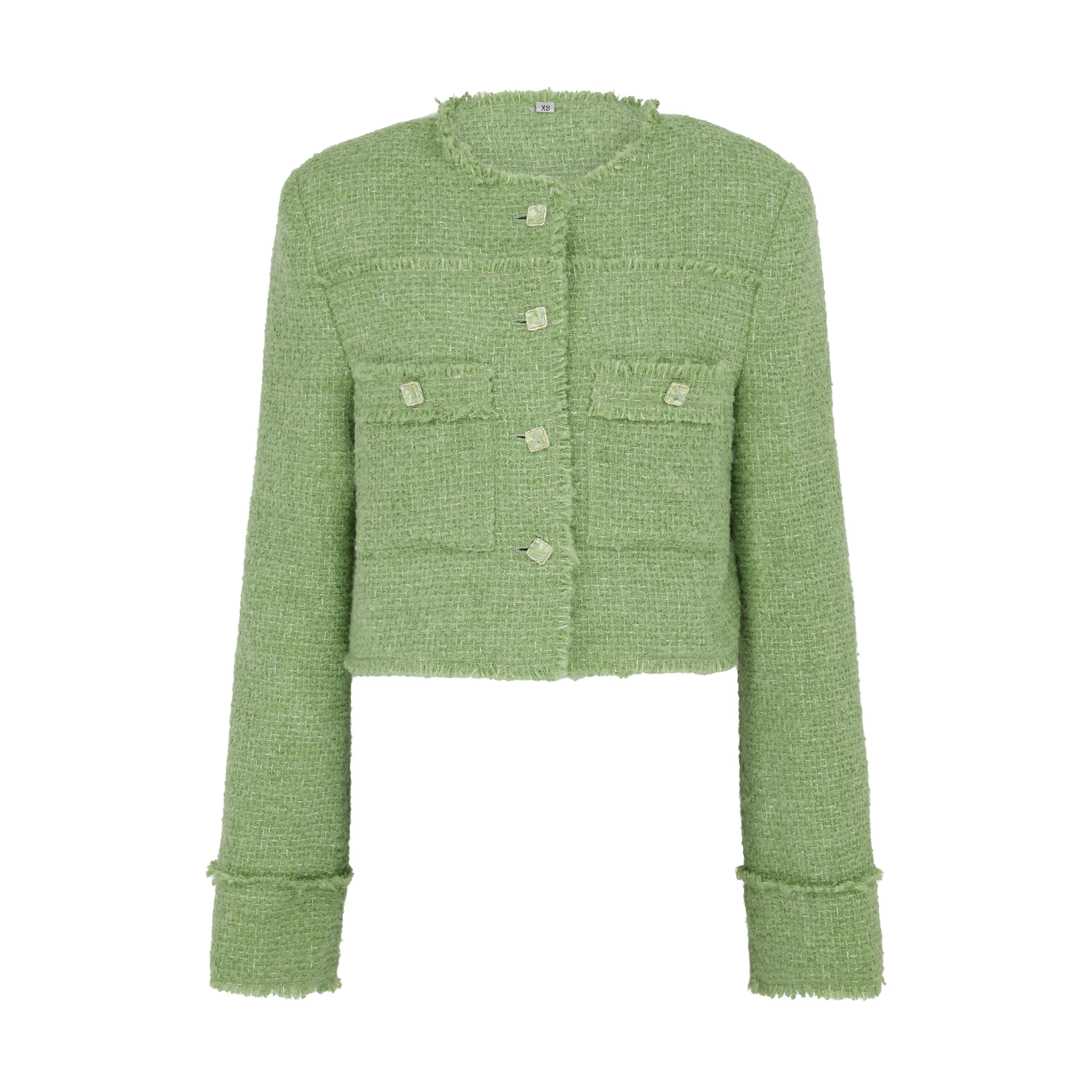 Metallic Thread Bouclé Tweed Jacket in Pistachio Green