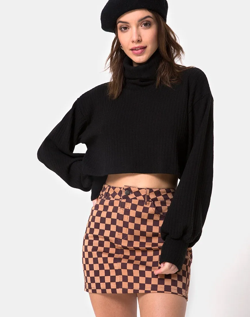 Mini broomy Skirt in Checkerboard Tan