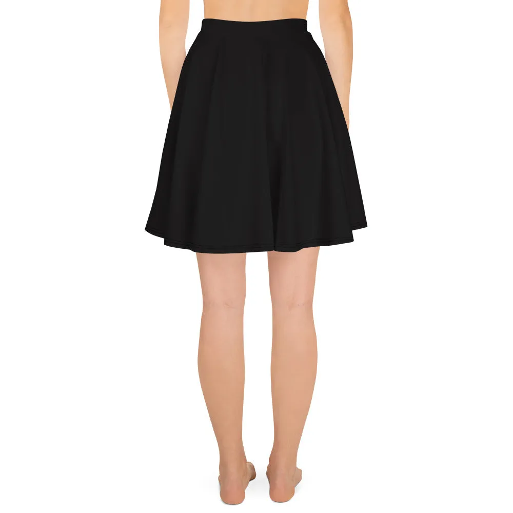 Minimalism Solid Black Skater Skirt, Mid Thigh High-Waist Women's Skater Skirt -Made in USA/EU