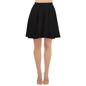 Minimalism Solid Black Skater Skirt, Mid Thigh High-Waist Women's Skater Skirt -Made in USA/EU