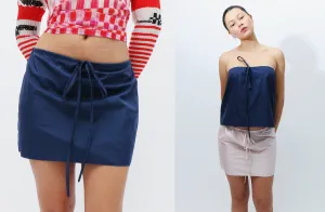 Navy Drawstring Mini Skirt