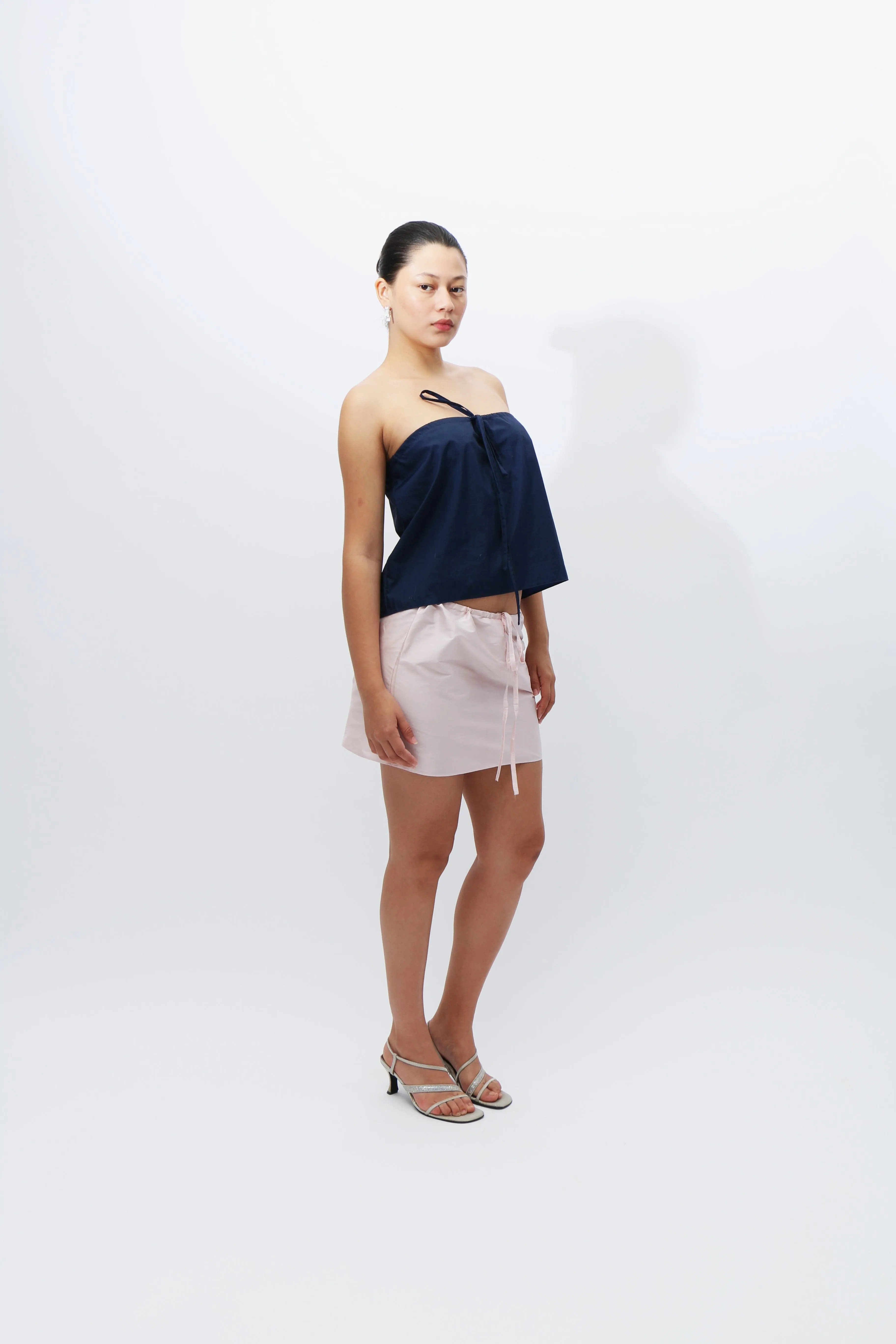 Navy Drawstring Mini Skirt