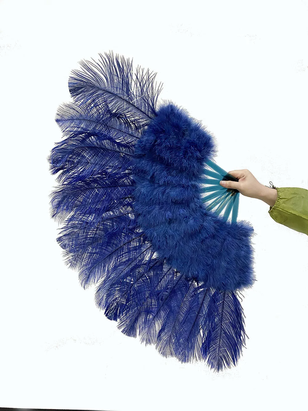 Navy Marabou Ostrich Feather fan 21"x 38"