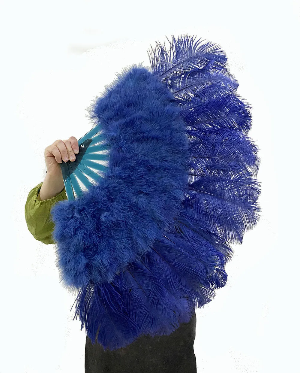 Navy Marabou Ostrich Feather fan 21"x 38"