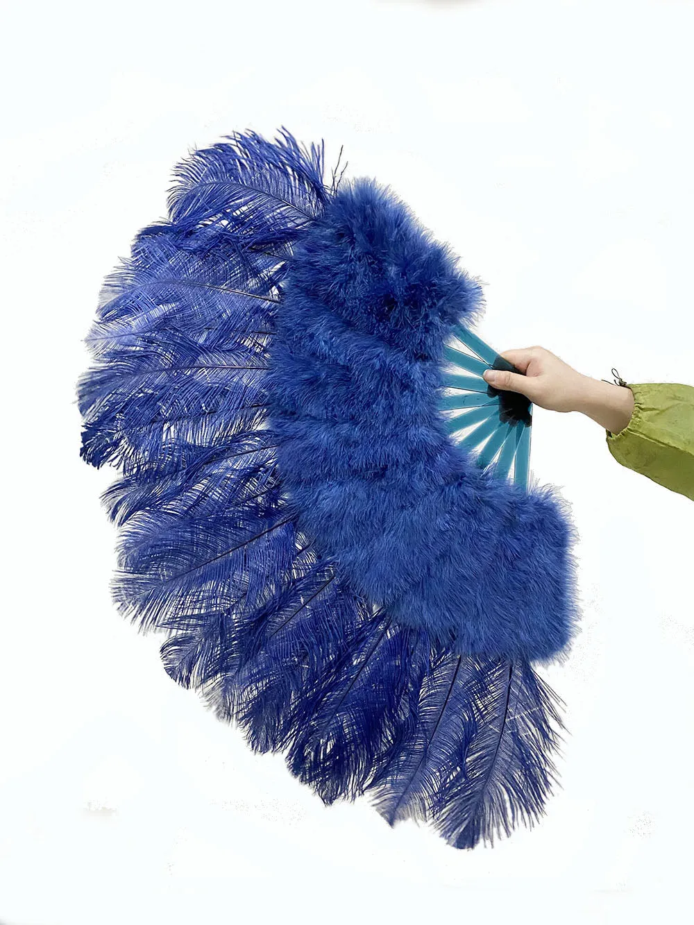 Navy Marabou Ostrich Feather fan 21"x 38"