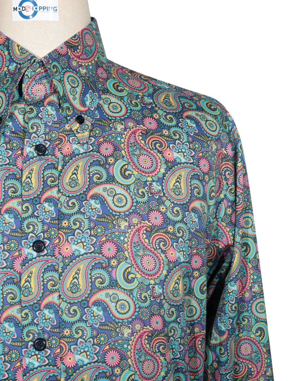 Paisley Shirt - 60s  Style  Green Paisley Shirt