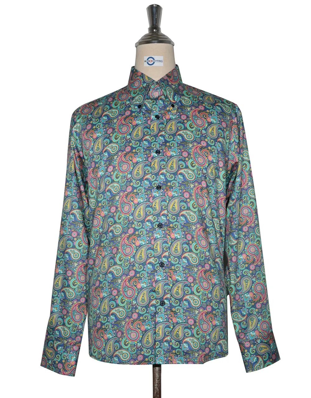 Paisley Shirt - 60s  Style  Green Paisley Shirt