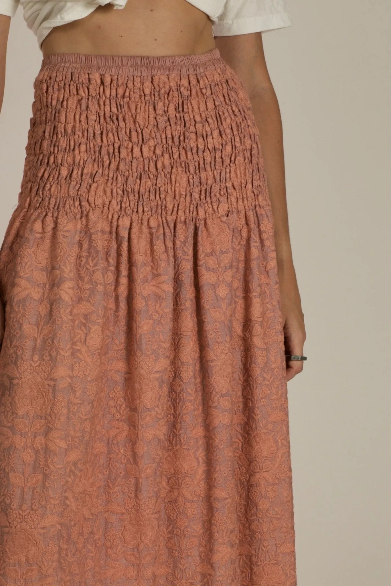 PEACH SILK EMBROIDERED SKIRT DRESS LISA