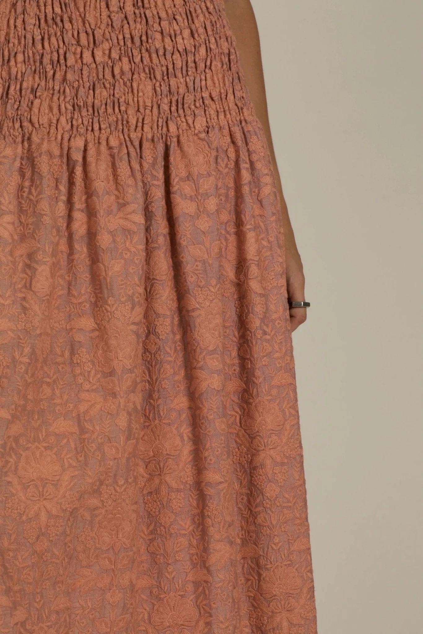 PEACH SILK EMBROIDERED SKIRT DRESS LISA