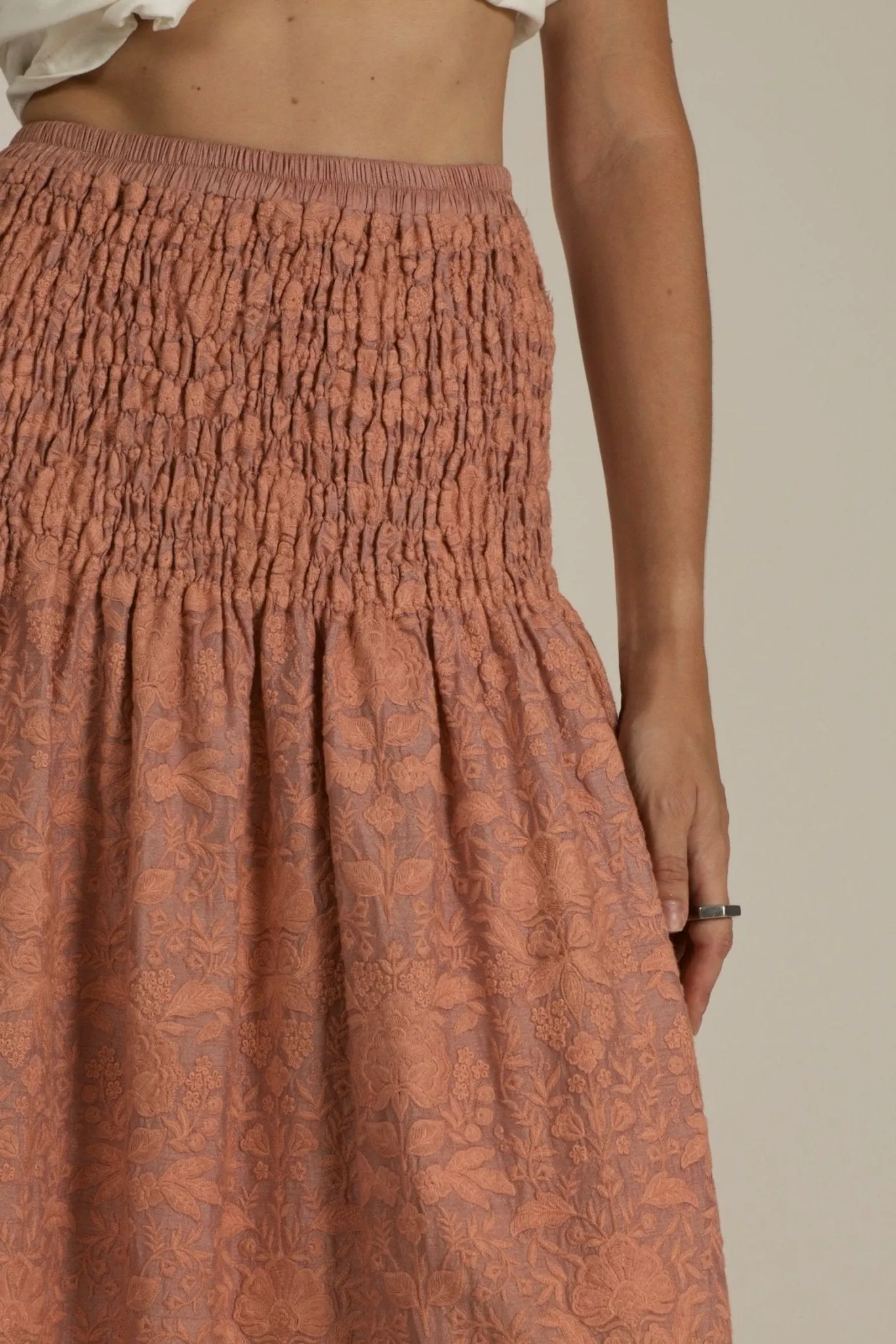 PEACH SILK EMBROIDERED SKIRT DRESS LISA