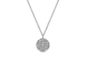 Petite Pavé Diamond Disc Necklace in 14K White Gold