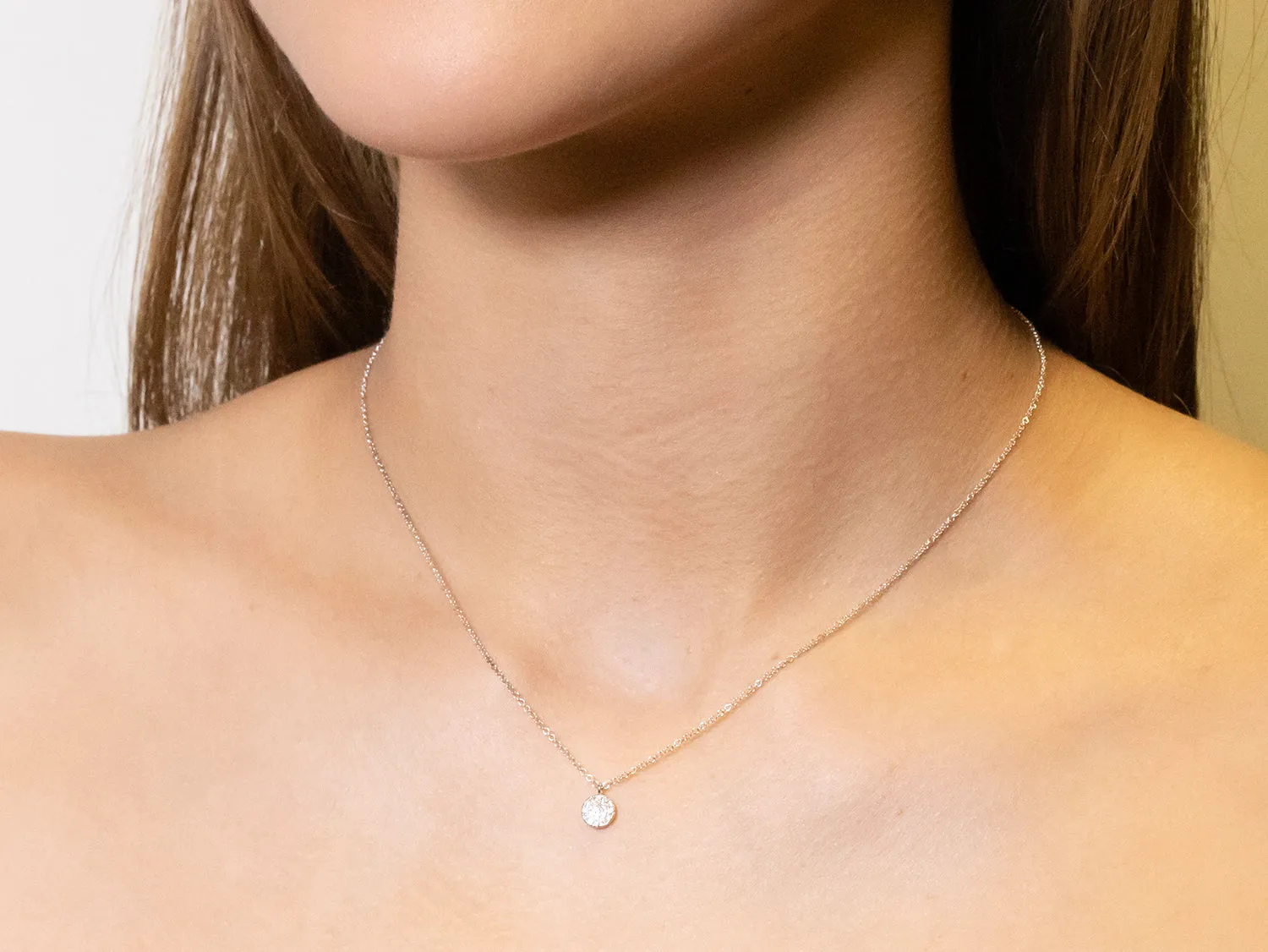 Petite Pavé Diamond Disc Necklace in 14K White Gold