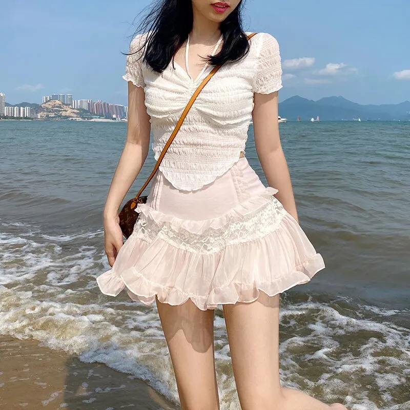 Pink Frilly High Waist Sweet Mini Skirt