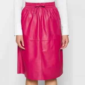 Pink Women’s Midi Leather Skirt - Perfect for Ladies’ Fashion