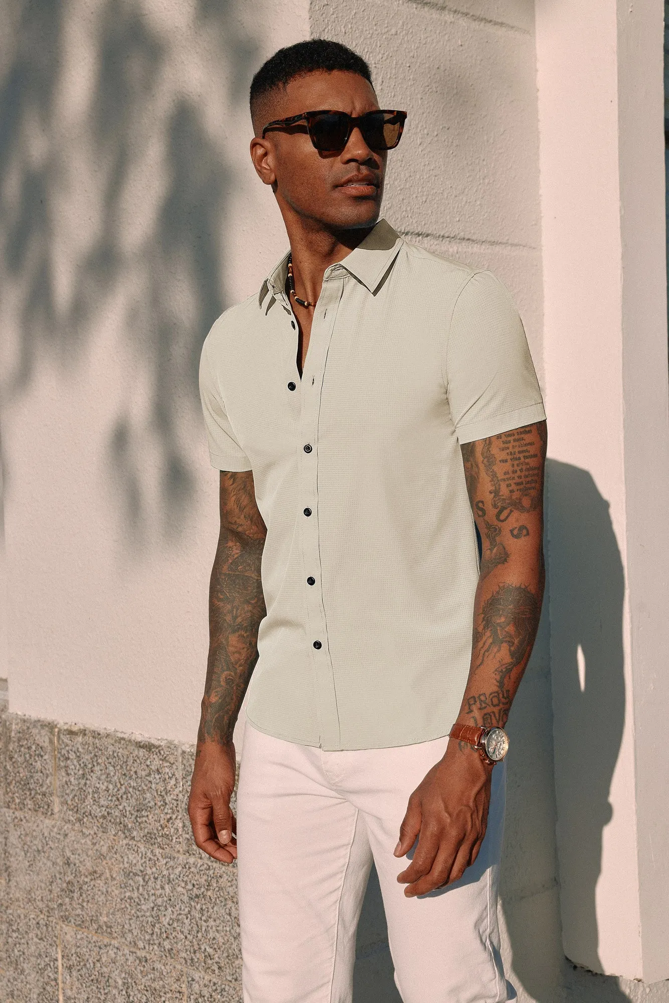 PJ Paul Jones Men Stylish Basic Shirt Short Sleeve Classic Collar Button-up Shirt Tops