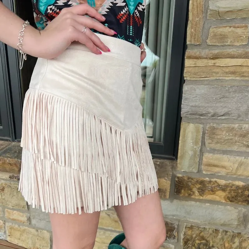 Plus Fort Worth Fringe Skirt Tan*