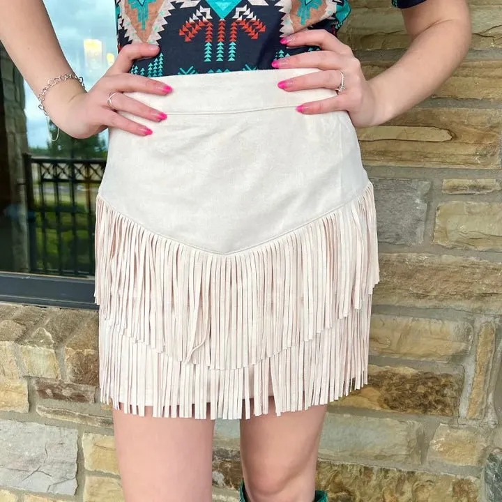 Plus Fort Worth Fringe Skirt Tan*