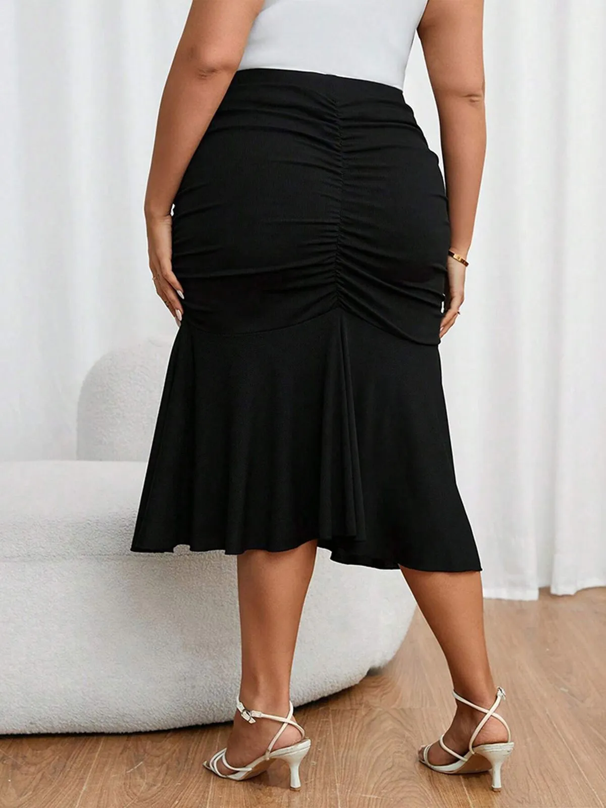 [Plus Size] Black 1930s Solid Fishtail Skirt